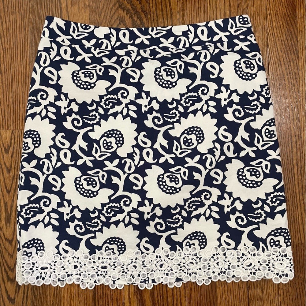 Talbots Navy/White Midi Skirt Lace Trim Size 4